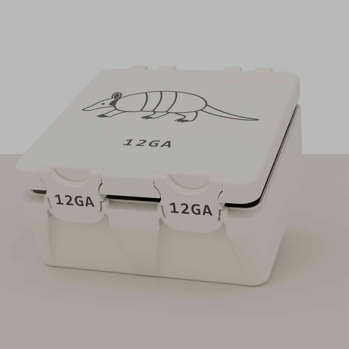 Armadillo box closed, white, 12GA, 25 rounds (v1)