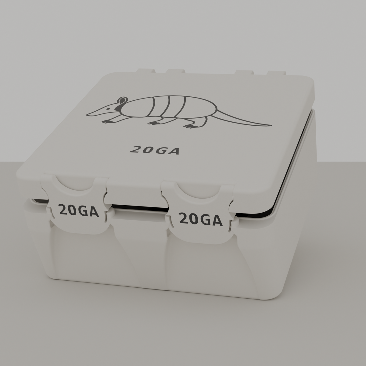 Armadillo box closed, white, 20GA, 25 rounds (v1)