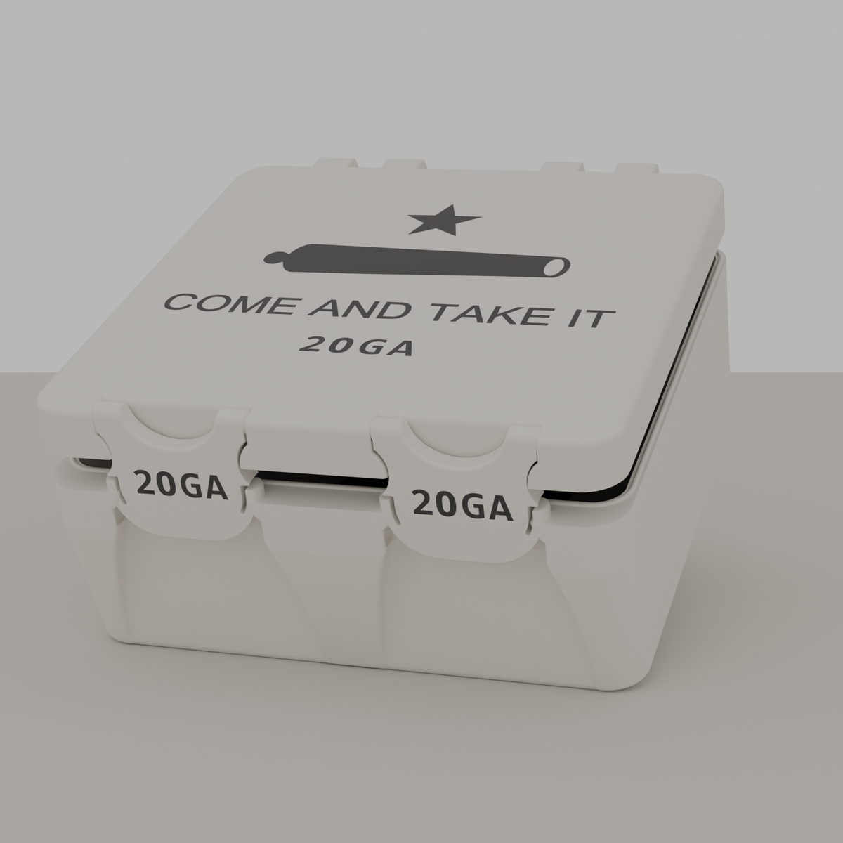 Come and Take It box closed, white, 20GA, 25 rounds (v1)
