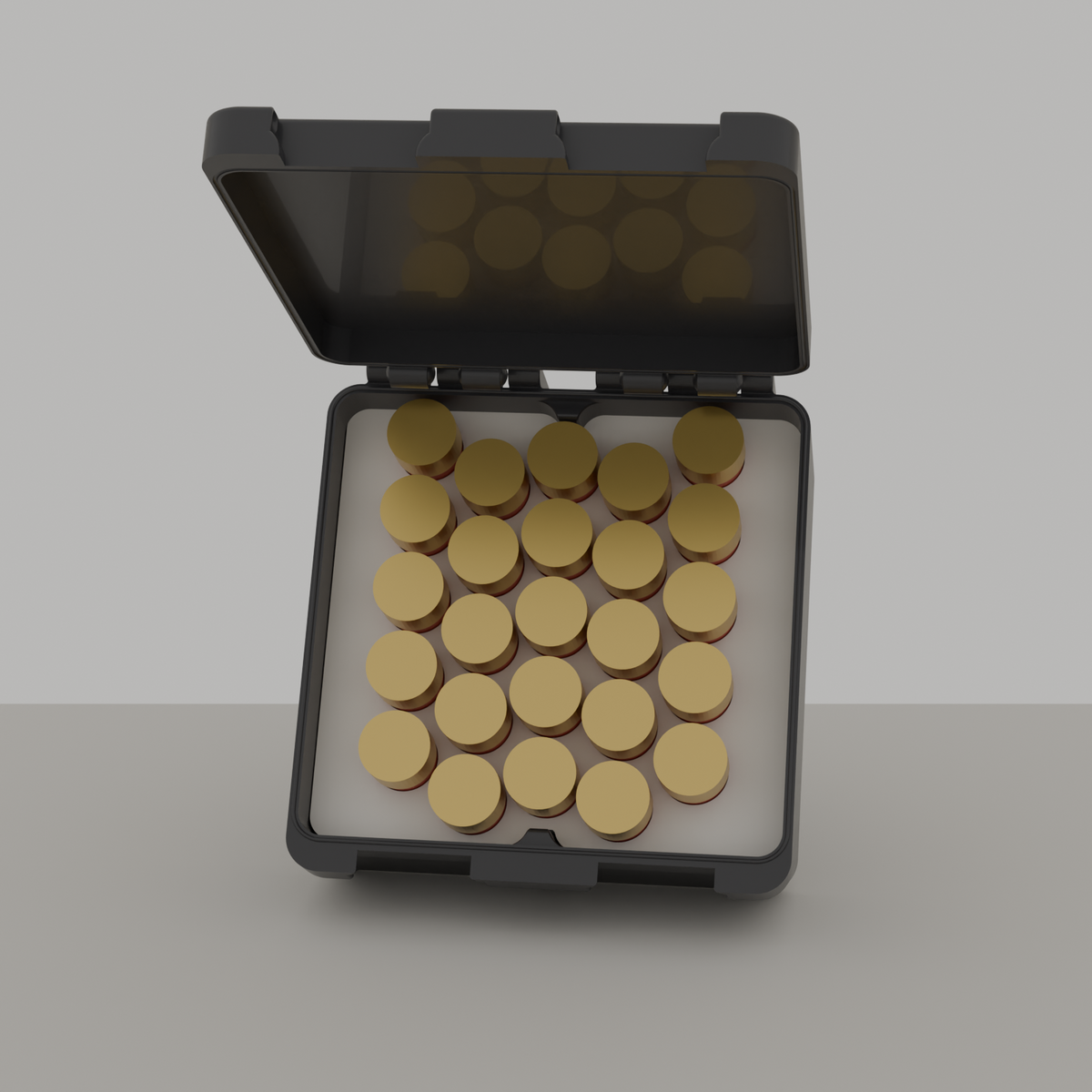 Lab box open with 25 shells, black, 12GA (v1)